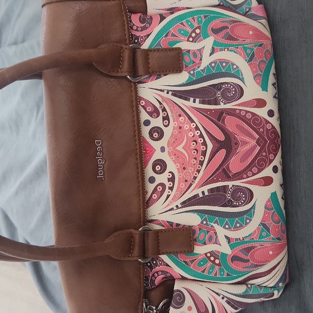Desigual Pink and Brown Patterned Satchel - Picture 3 of 7